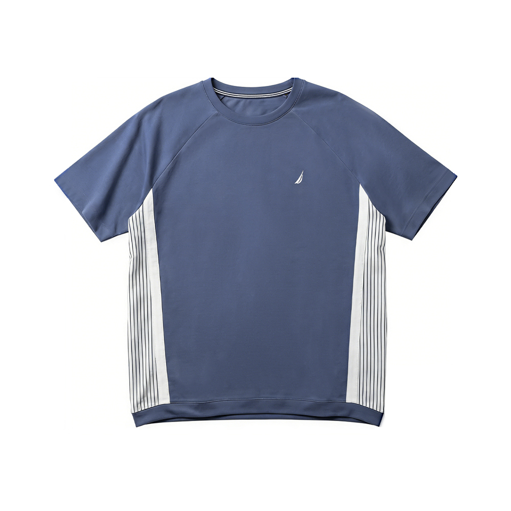 Camiseta de manga corta de algodón combinado con estampado sólido para hombre