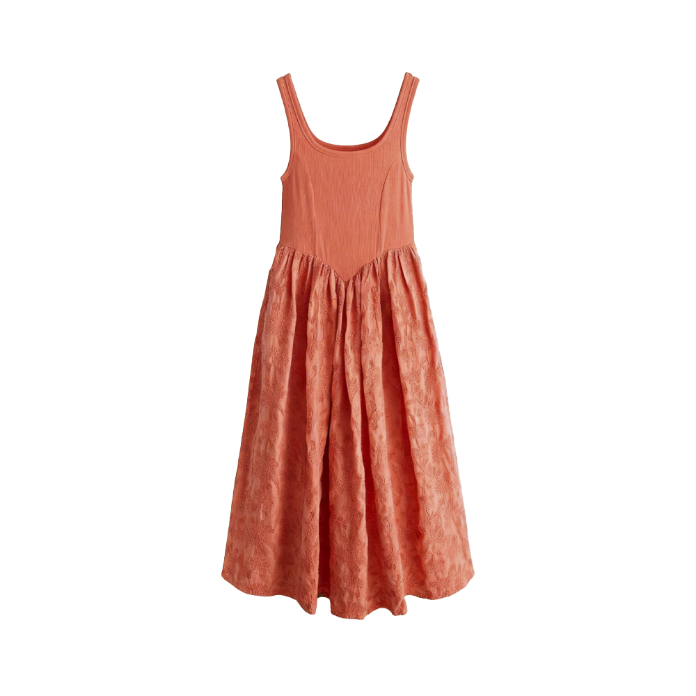 Vestido largo combinado tejido de punto para mujer sin manga